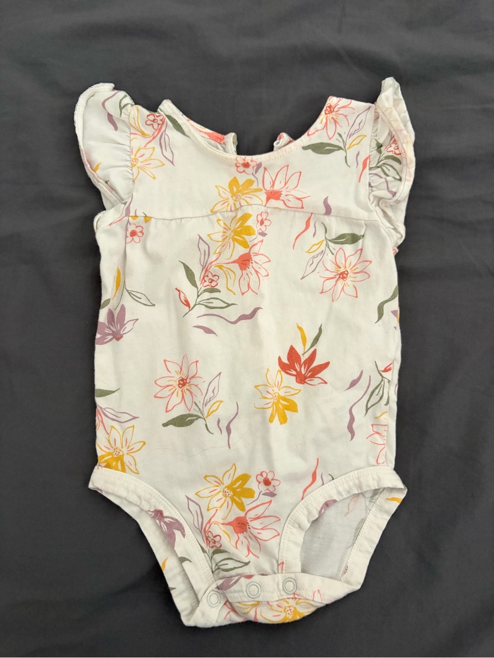 Carter's White Floral Print One-Piece with Pink, Yellow, Green Accents